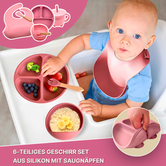 6-teiliges Silikon-Geschirrset – Stressfreies Essenlernen für dich & dein Kind