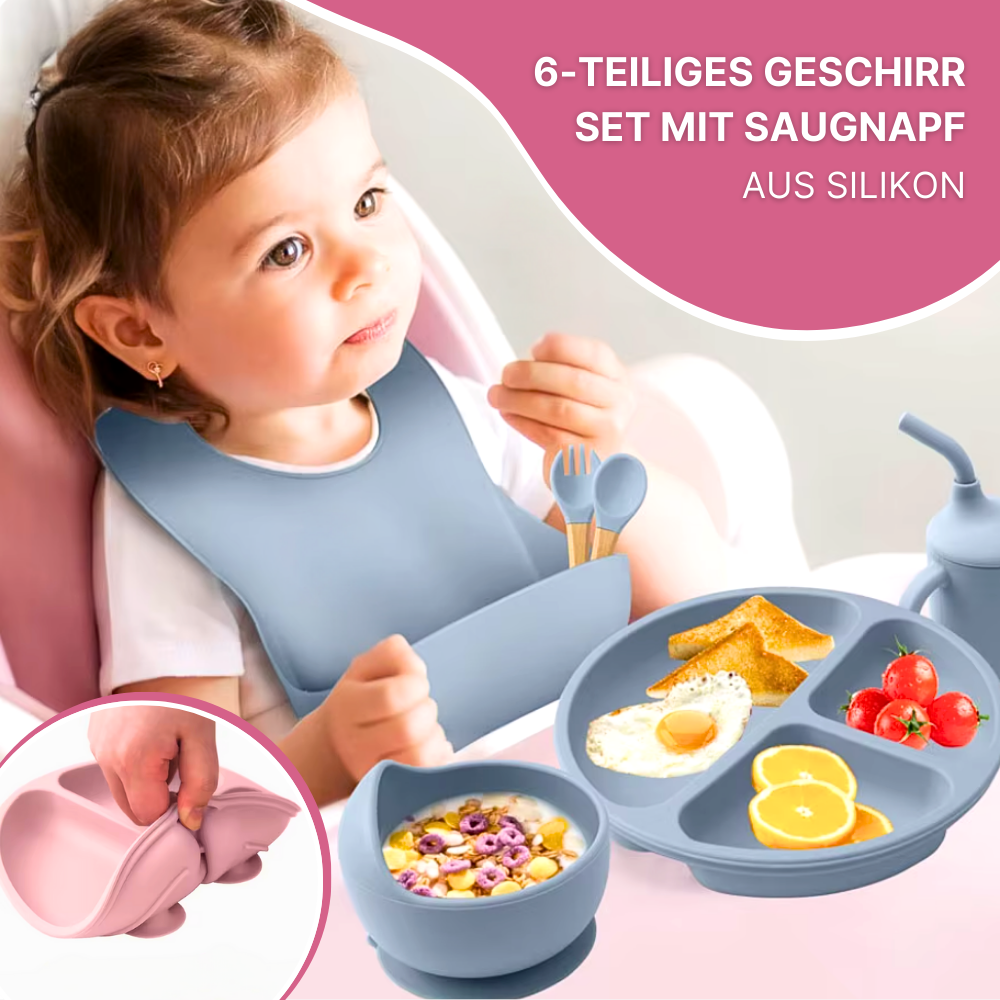 6-teiliges Silikon-Geschirrset – Stressfreies Essenlernen für dich & dein Kind
