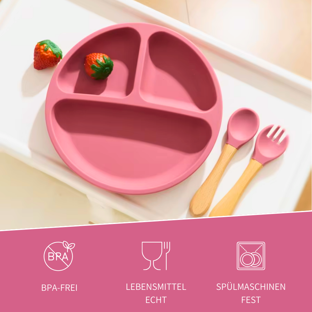 6-teiliges Silikon-Geschirrset – Stressfreies Essenlernen für dich & dein Kind