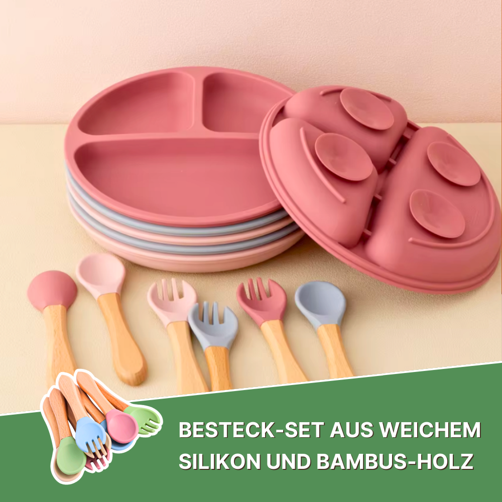 6-teiliges Silikon-Geschirrset – Stressfreies Essenlernen für dich & dein Kind